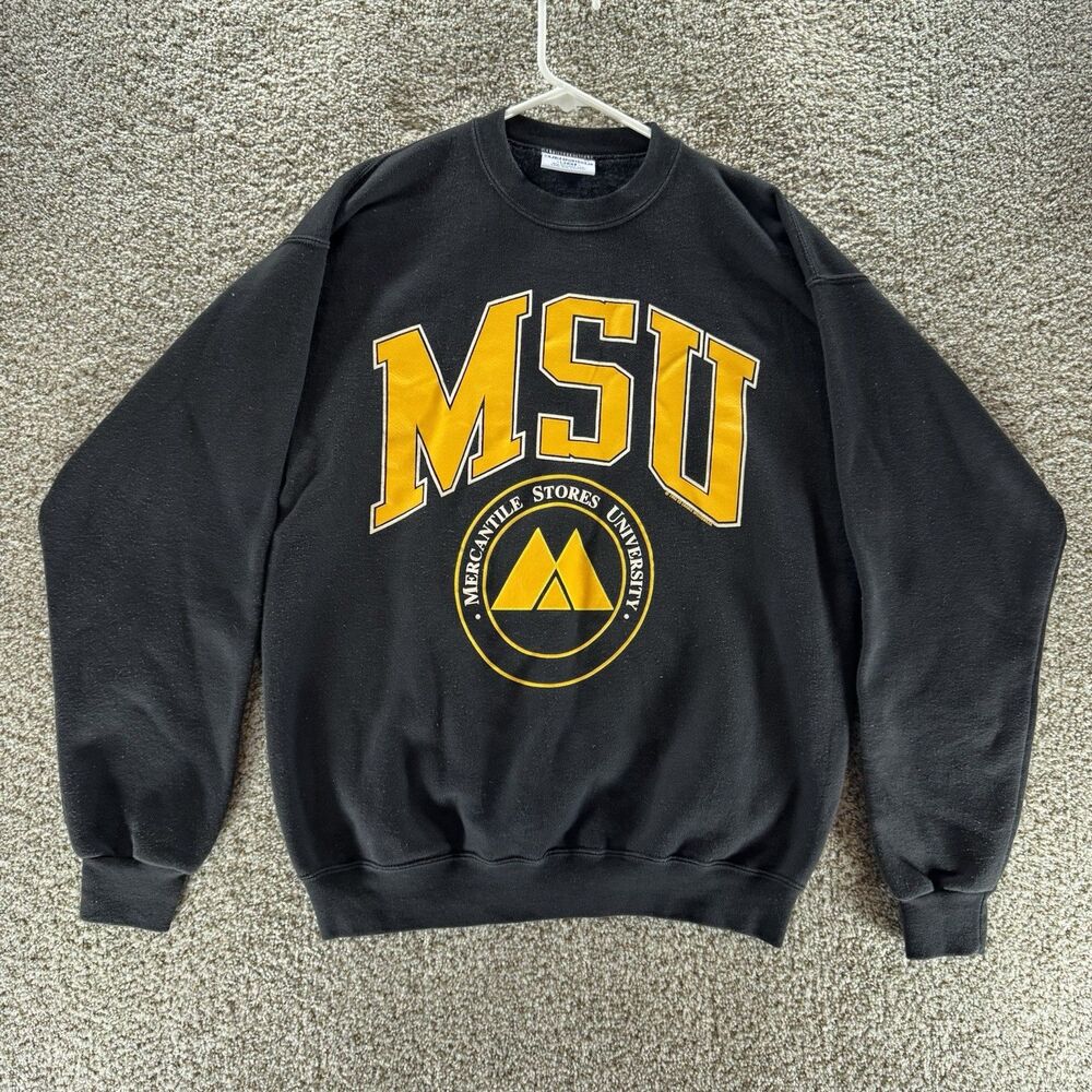Vintage 90s MSU Sweatshirt Mens L Crew Neck Mercantile Stories‎ University USA